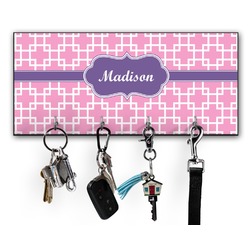 Linked Squares Key Hanger w/ 4 Hooks w/ Name or Text