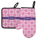 Linked Squares Left Oven Mitt & Pot Holder Set w/ Name or Text