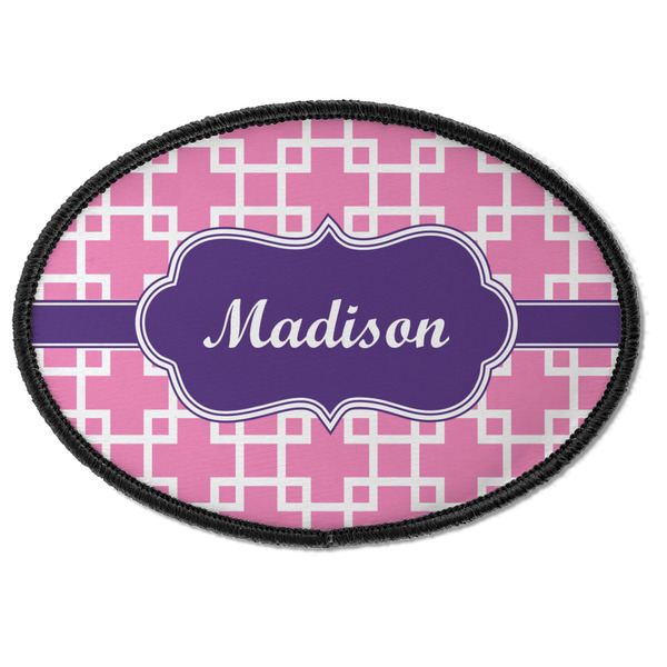 Custom Linked Squares Iron On Oval Patch w/ Name or Text