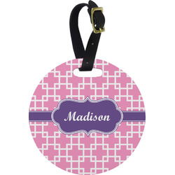 Linked Squares Plastic Luggage Tag - Round (Personalized)