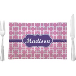 Linked Squares Rectangular Glass Lunch / Dinner Plate - Single or Set (Personalized)