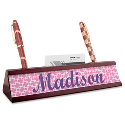 Linked Squares Red Mahogany Nameplate with Business Card Holder (Personalized)