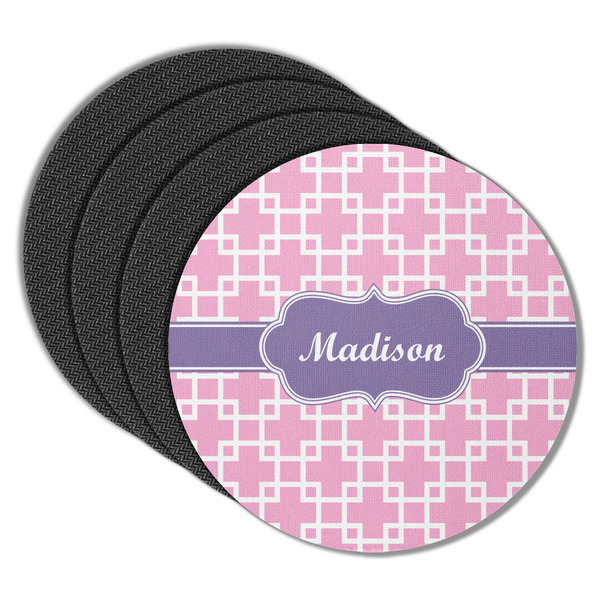 Custom Linked Squares Round Rubber Backed Coasters - Set of 4 (Personalized)