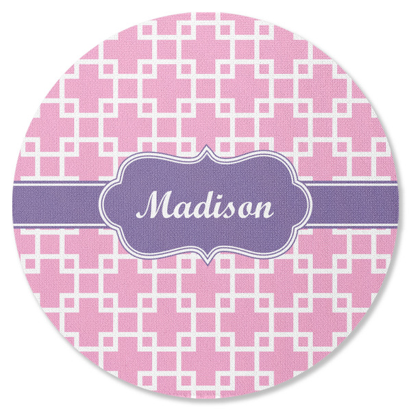 Custom Linked Squares Round Rubber Backed Coaster (Personalized)