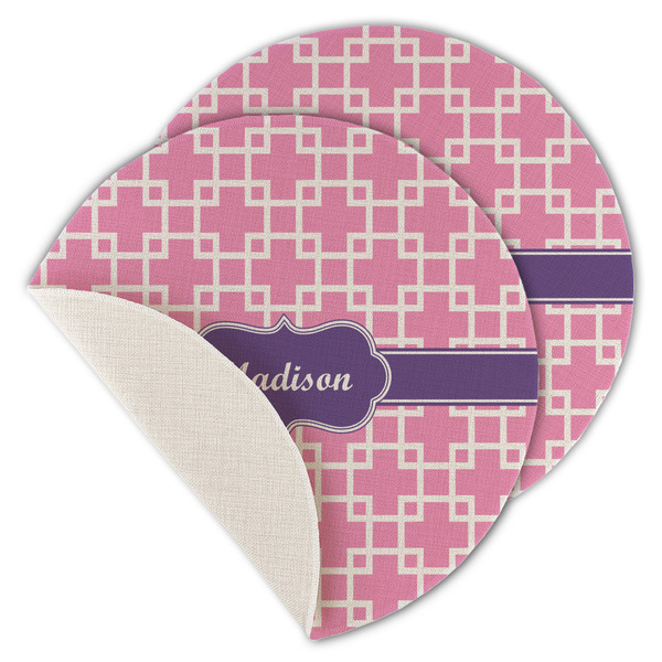 Custom Linked Squares Round Linen Placemat - Single Sided - Set of 4 (Personalized)