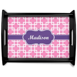 Linked Squares Black Wooden Tray - Large (Personalized)