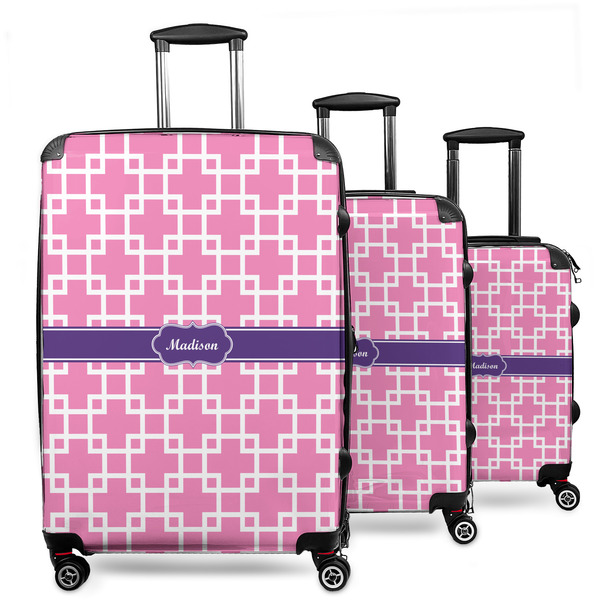 Custom Linked Squares 3 Piece Luggage Set - 20" Carry On, 24" Medium Checked, 28" Large Checked (Personalized)