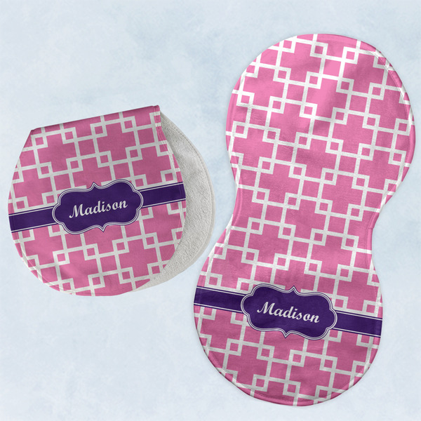 Custom Linked Squares Burp Pads - Velour - Set of 2 w/ Name or Text