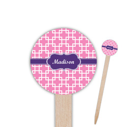 Linked Squares 6" Round Wooden Food Picks - Single Sided (Personalized)