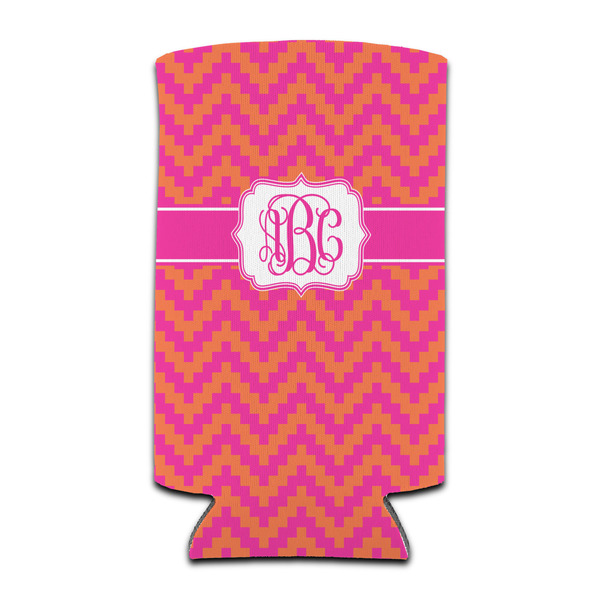 Custom Pink & Orange Chevron Can Cooler (tall 12 oz) (Personalized)