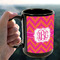 Pink & Orange Chevron 15oz. Black Mug - LIFESTYLE