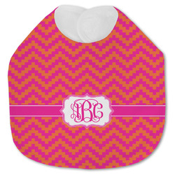 Pink & Orange Chevron Jersey Knit Baby Bib w/ Monogram