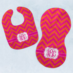 Pink & Orange Chevron Baby Bib & Burp Set w/ Monogram