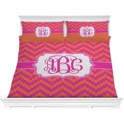 Pink & Orange Chevron Comforter Set - King (Personalized)