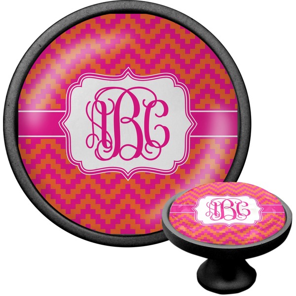 Custom Pink & Orange Chevron Cabinet Knob (Black) (Personalized)