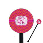 Pink & Orange Chevron 5.5" Round Plastic Stir Sticks - Black - Double Sided (Personalized)