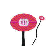 Pink & Orange Chevron 7" Oval Plastic Stir Sticks - Black - Single Sided (Personalized)