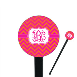 Pink & Orange Chevron 7" Round Plastic Stir Sticks - Black - Single Sided (Personalized)