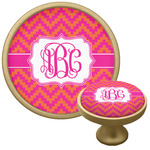 Pink & Orange Chevron Cabinet Knob - Gold (Personalized)