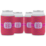 Pink & Orange Chevron Can Cooler (12 oz) - Set of 4 w/ Monogram