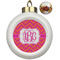 Pink & Orange Chevron Ceramic Christmas Ornament - Poinsettias (Front View)