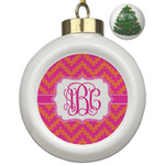 Pink & Orange Chevron Ceramic Ball Ornament - Christmas Tree (Personalized)