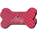 Pink & Orange Chevron Ceramic Dog Ornament - Front & Back w/ Monogram