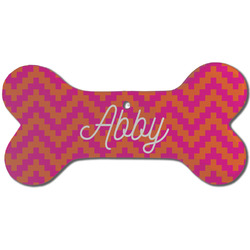 Pink & Orange Chevron Ceramic Dog Ornament - Front w/ Monogram