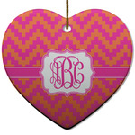 Pink & Orange Chevron Heart Ceramic Ornament w/ Monogram