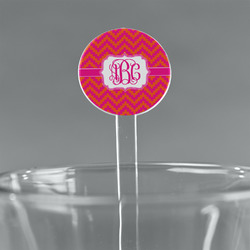 Pink & Orange Chevron 7" Round Plastic Stir Sticks - Clear (Personalized)