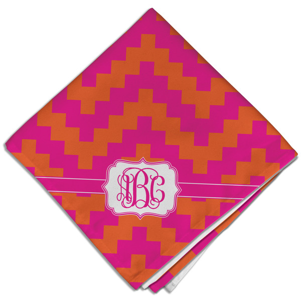 Custom Pink & Orange Chevron Cloth Dinner Napkin - Single w/ Monogram