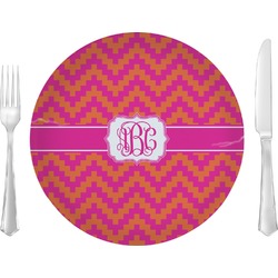 Pink & Orange Chevron Glass Lunch / Dinner Plate 10" (Personalized)