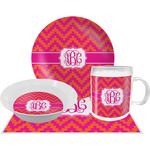 Pink & Orange Chevron Dinner Set - Single 4 Pc Setting w/ Monograms