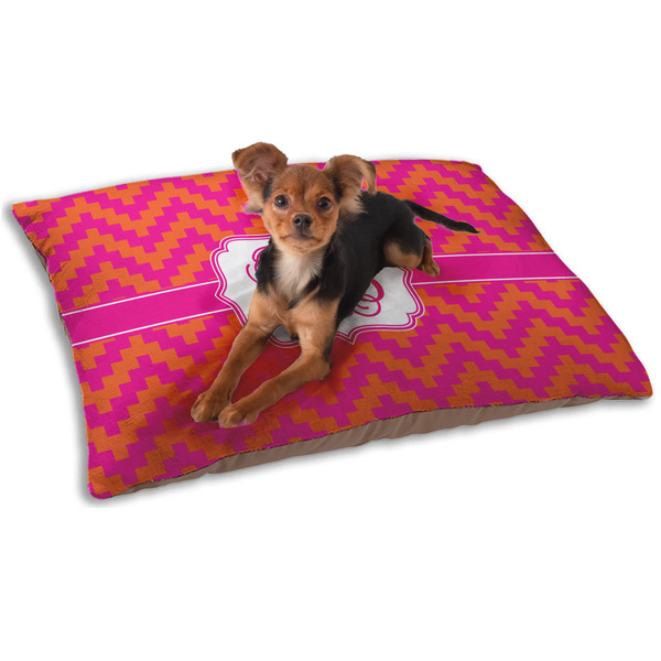 Custom Pink & Orange Chevron Dog Bed - Small w/ Monogram