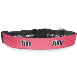 Pink & Orange Chevron Deluxe Dog Collar - Double Extra Large (20.5" to 35") (Personalized)