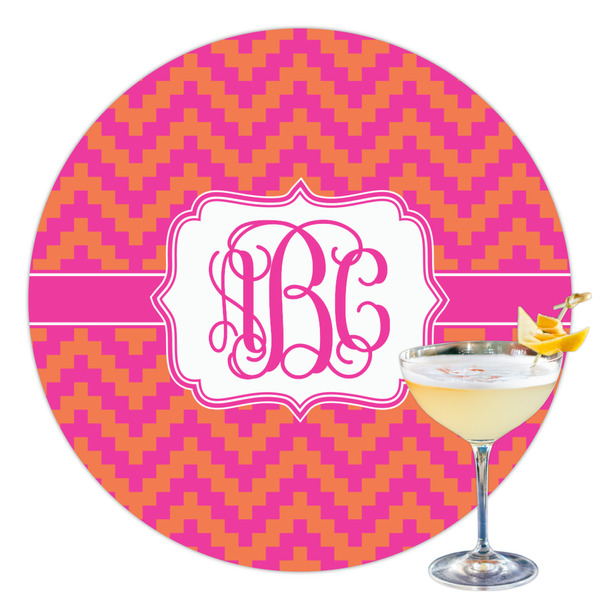 Custom Pink & Orange Chevron Printed Drink Topper - 3.5" (Personalized)