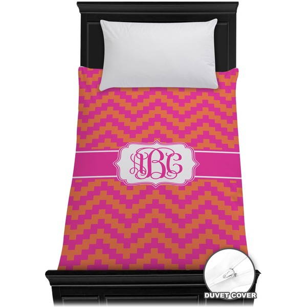 Custom Pink & Orange Chevron Duvet Cover - Twin (Personalized)