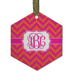 Pink & Orange Chevron Flat Glass Ornament - Hexagon w/ Monogram