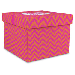 Pink & Orange Chevron Gift Box with Lid - Canvas Wrapped - X-Large (Personalized)