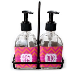 Pink & Orange Chevron Glass Soap & Lotion Bottle Set (Personalized)
