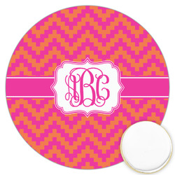 Pink & Orange Chevron Printed Cookie Topper - 3.25" (Personalized)