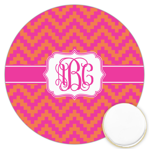 Custom Pink & Orange Chevron Printed Cookie Topper - 3.25" (Personalized)