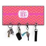 Pink & Orange Chevron Key Hanger w/ 4 Hooks w/ Monogram