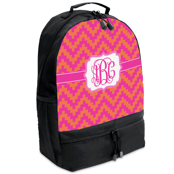 Custom Pink & Orange Chevron Backpacks - Black (Personalized)