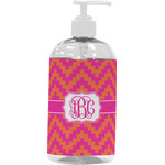 Pink & Orange Chevron Plastic Soap / Lotion Dispenser (16 oz - Large - White) (Personalized)