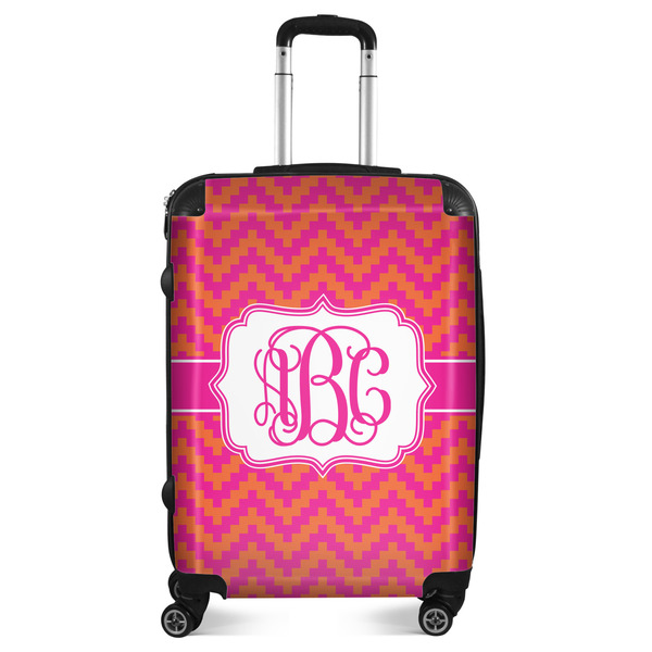 Custom Pink & Orange Chevron Suitcase - 24" Medium - Checked (Personalized)