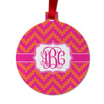 Pink & Orange Chevron Metal Ball Ornament - Double Sided w/ Monogram