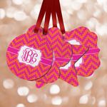 Pink & Orange Chevron Metal Ornaments - Double Sided w/ Monogram