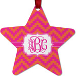 Pink & Orange Chevron Metal Star Ornament - Double Sided w/ Monogram