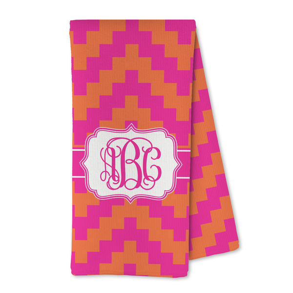 Custom Pink & Orange Chevron Kitchen Towel - Microfiber (Personalized)